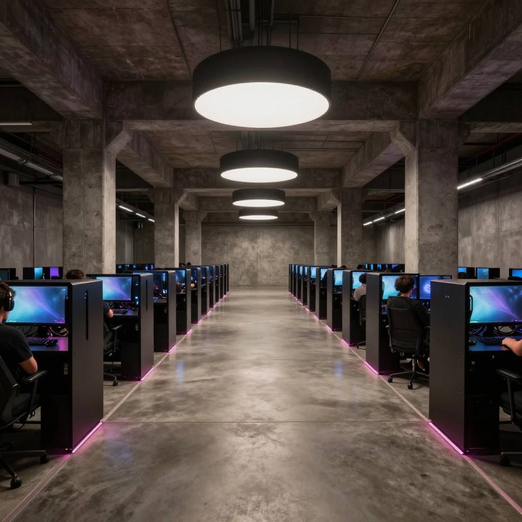 Dark corridor of stations under a round ceiling light, moody Pro row